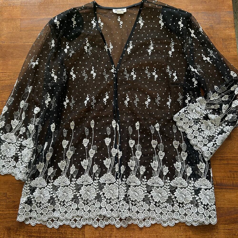 Maxima USA Sheer Floral Embroidered Evening Top, Glamorous 3X.”​